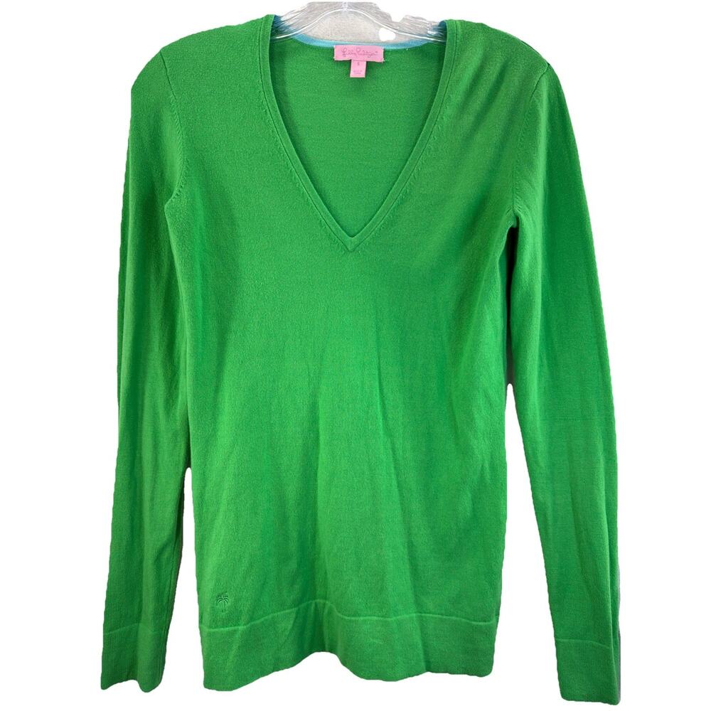 Lilly Pulitzer Women's Small V-Neck Sweater Green Pullover Resortcore softgirl